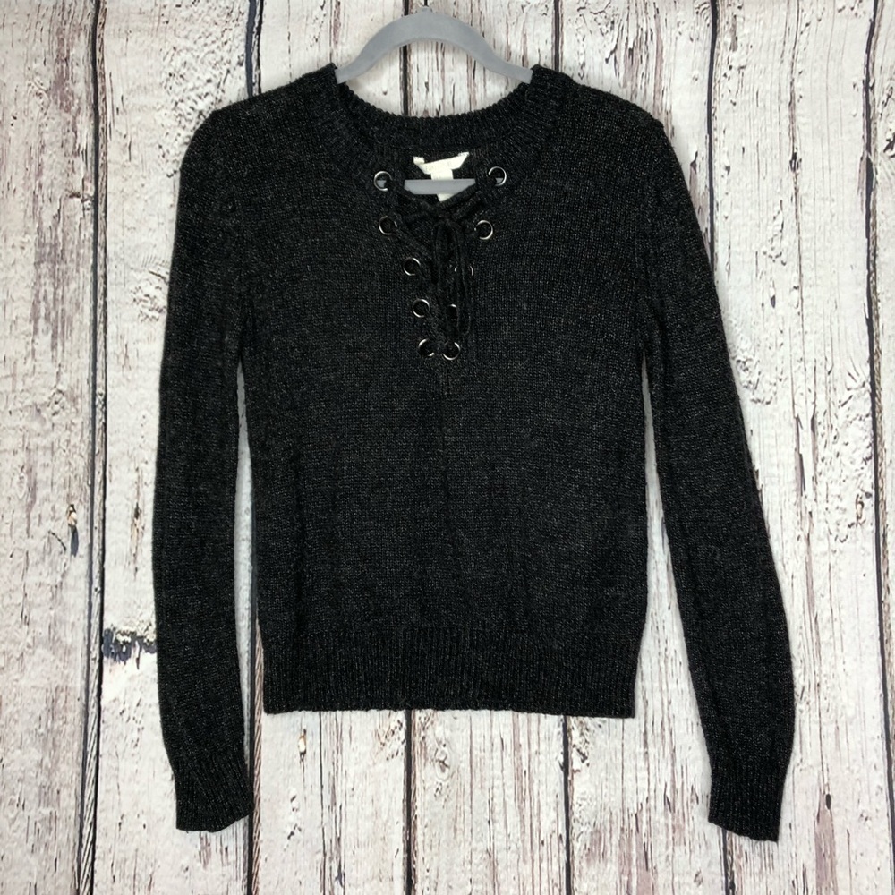 Forever 21 Black Wool Blend Sweater Lace Up‎ Small
